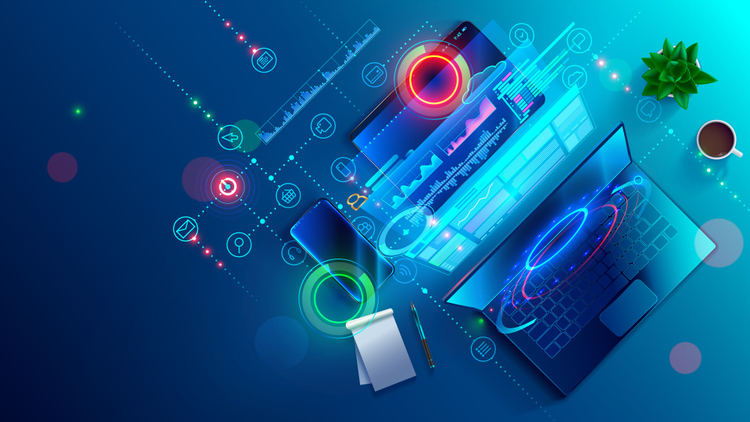 Colorful illustration of laptops. 