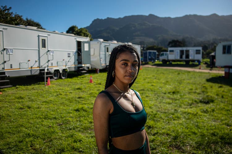 Photograph of Jasmine Jobson on set.