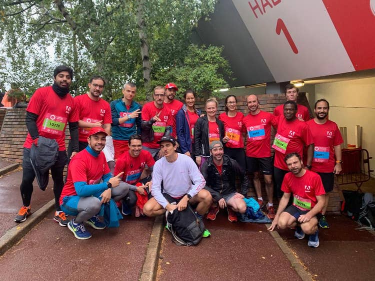 Our Adobe France team getting ready for a run together.