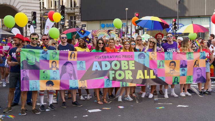 The Adobe UK team celebrating Pride Month in 2019.
