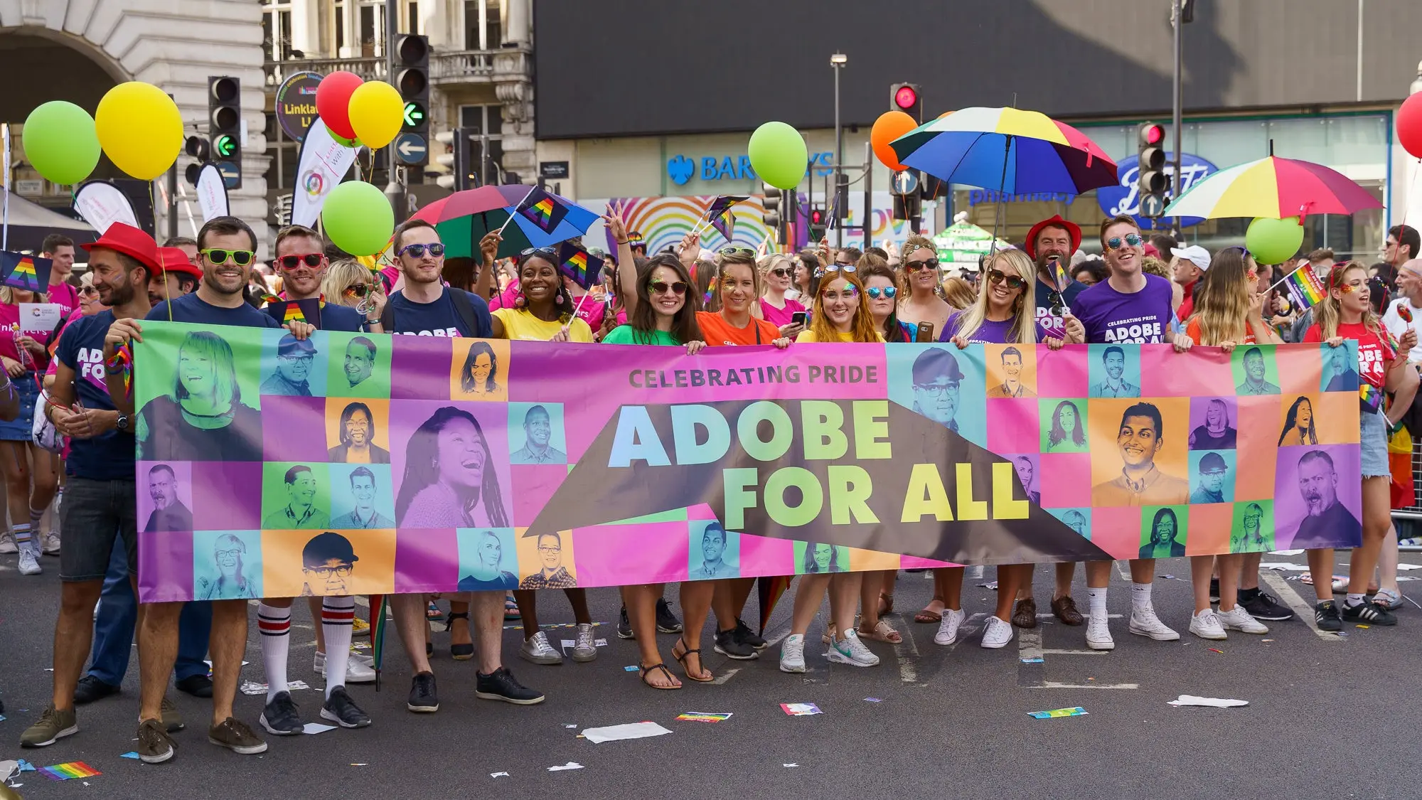 The Adobe UK team celebrating Pride Month in 2019.  