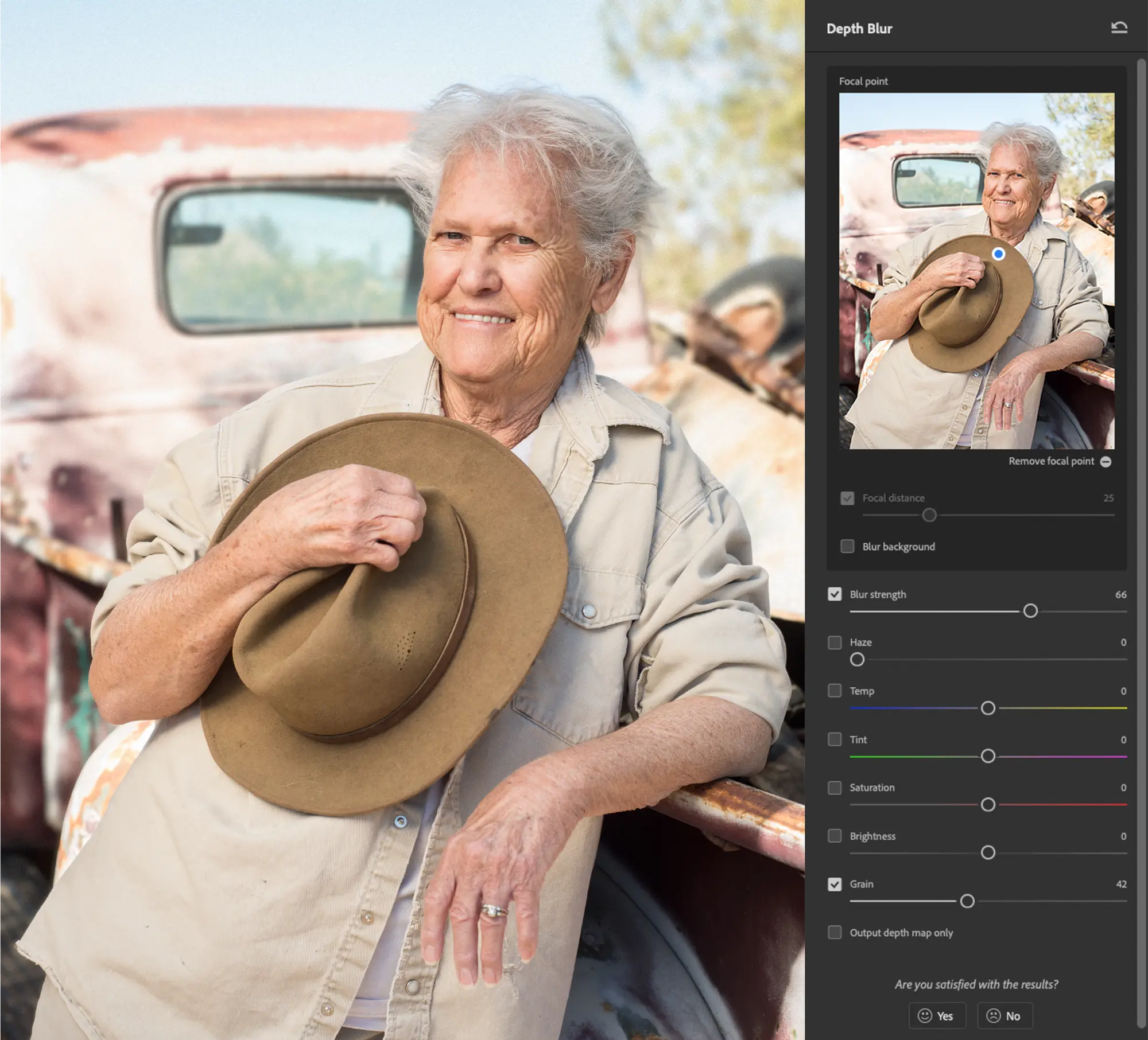 Captura de tela do filtro Depth Blur do Photoshop.