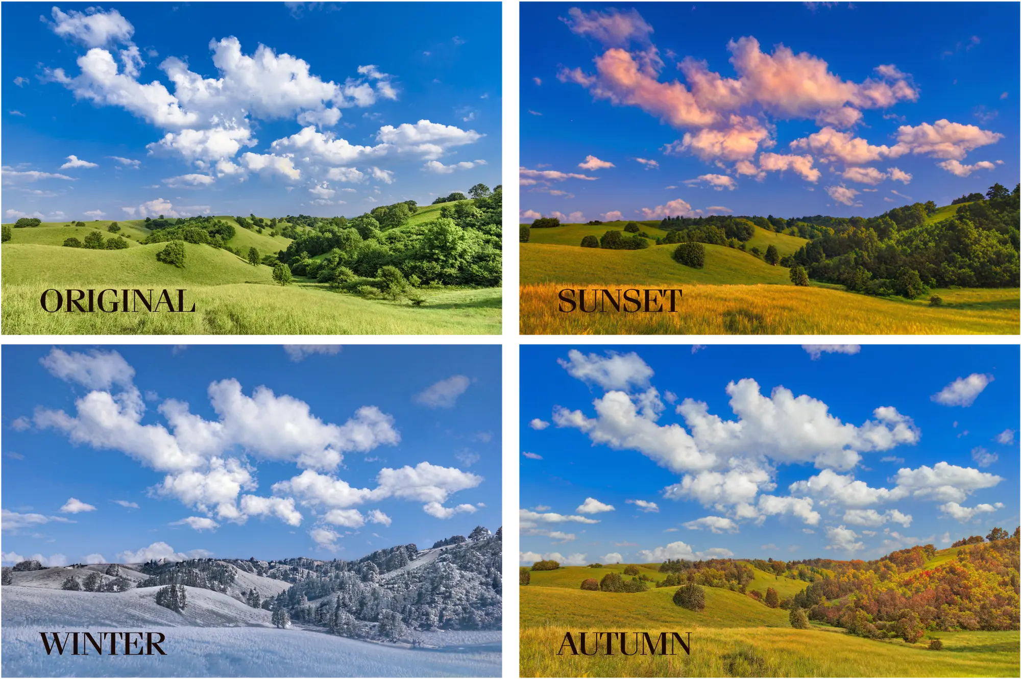 Quatro fotos mostrando o Landscape Mixer (Beta). 