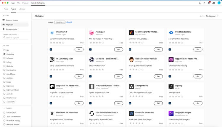 Screenshot of Photoshop Plug-ins.