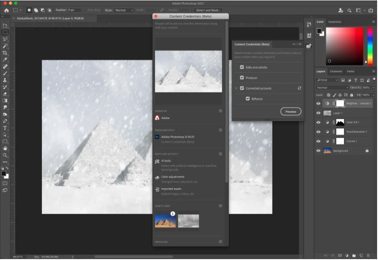 Content Credentials feature in action in Photoshop