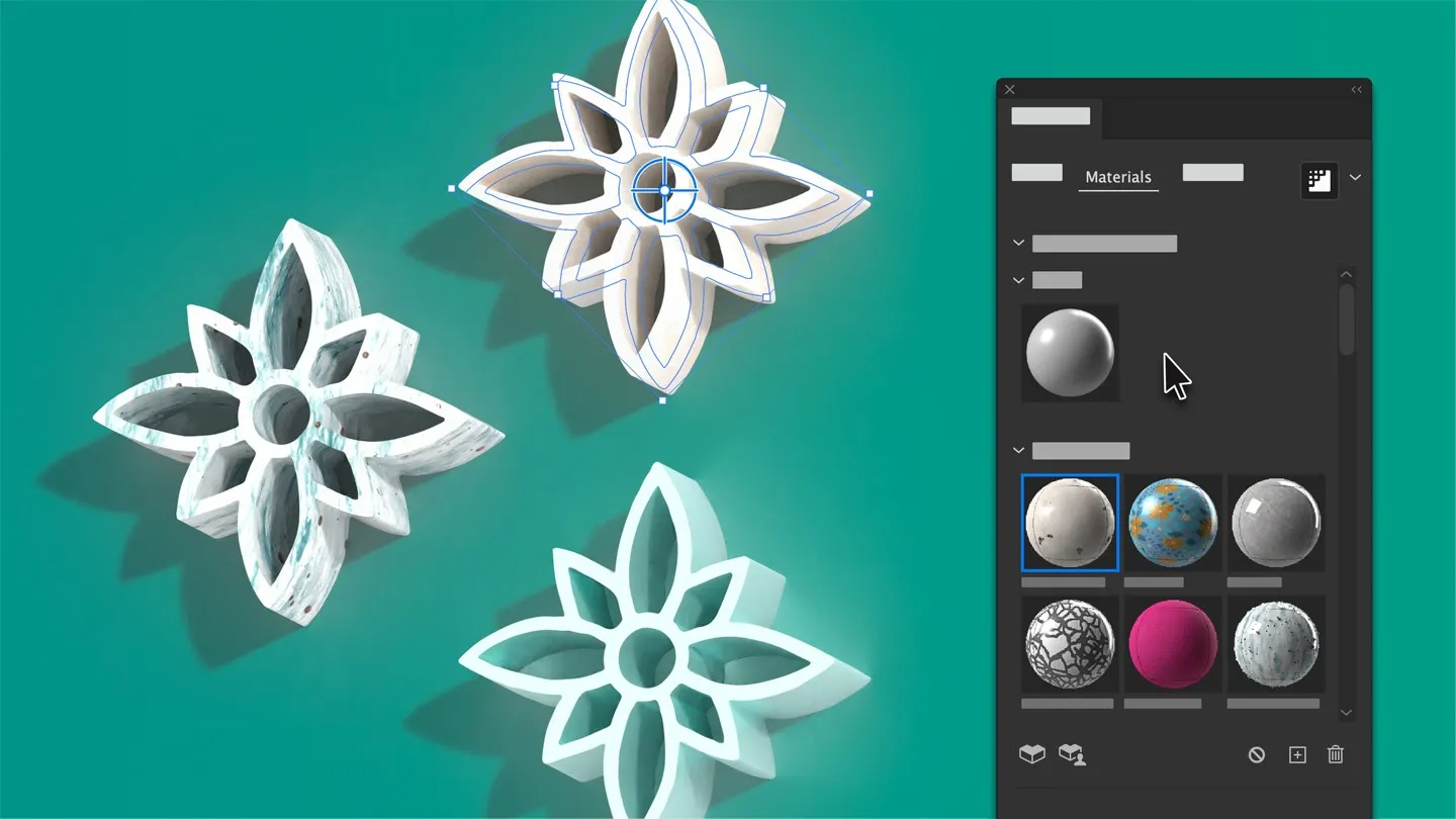 Captura de tela dos materiais 3D da substância no Illustrator