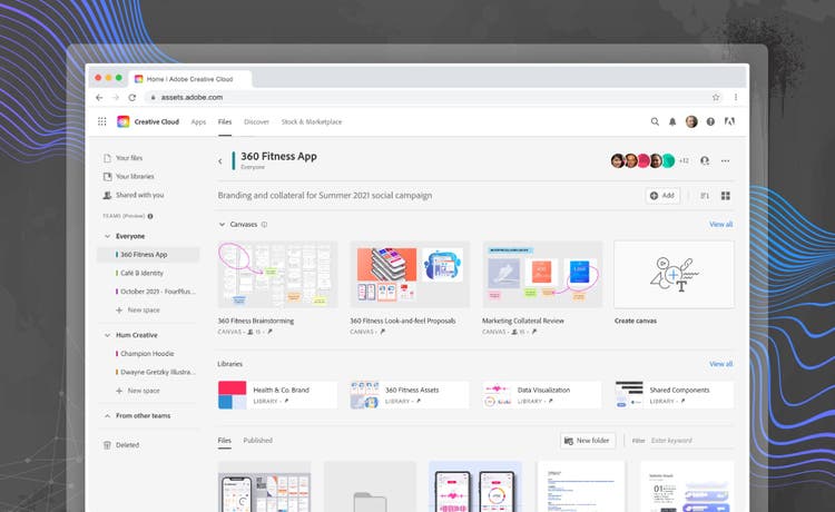 Screenshot of Creative Cloud Spaces providing shared access to creative files.