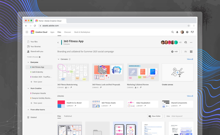 Screenshot of Creative Cloud Spaces providing shared access to creative files. 