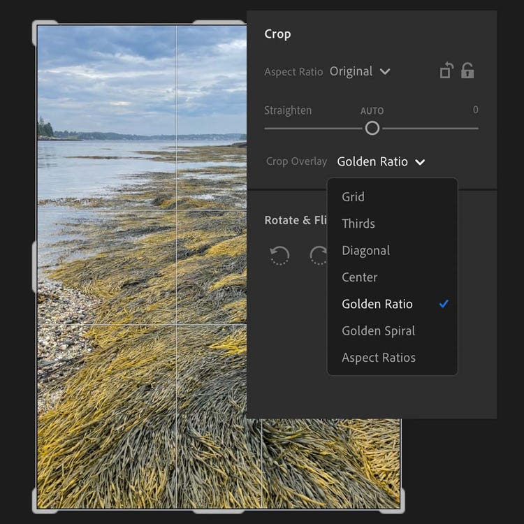 Screenshot of framing and cropping drop down.