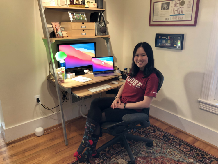Product Manager Intern, Julia Ip, at her home office. 