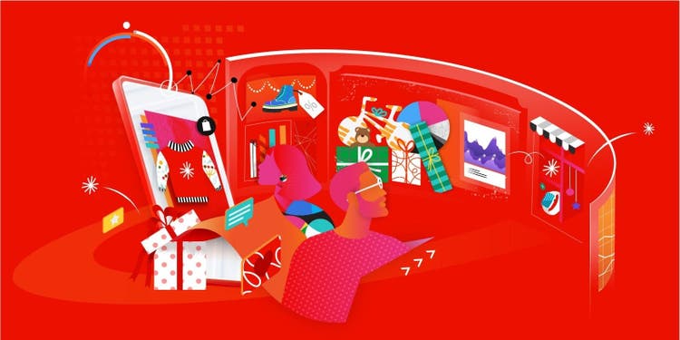 Abstract art on a red background.