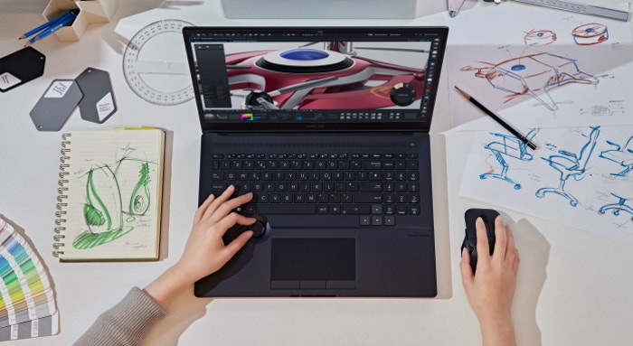 Person working on a laptop.