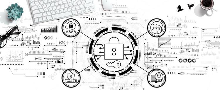 Data Security concept with a computer keyboard and a mouse.