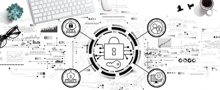 Data Security concept with a computer keyboard and a mouse.