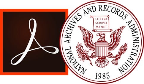 Logos for Adobe and National Archives and Records Administration.