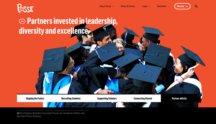 The homepage and main navigation elements for the Posse Foundation website.