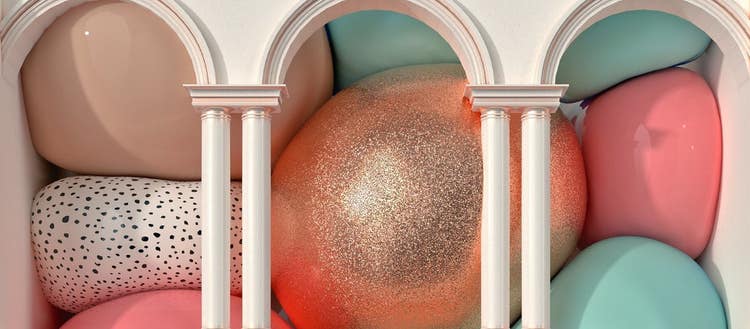 Luxurious terrace with puffy shapes and metallic textures.