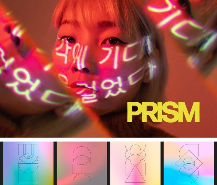 Collage of woman with letters of light on her face.