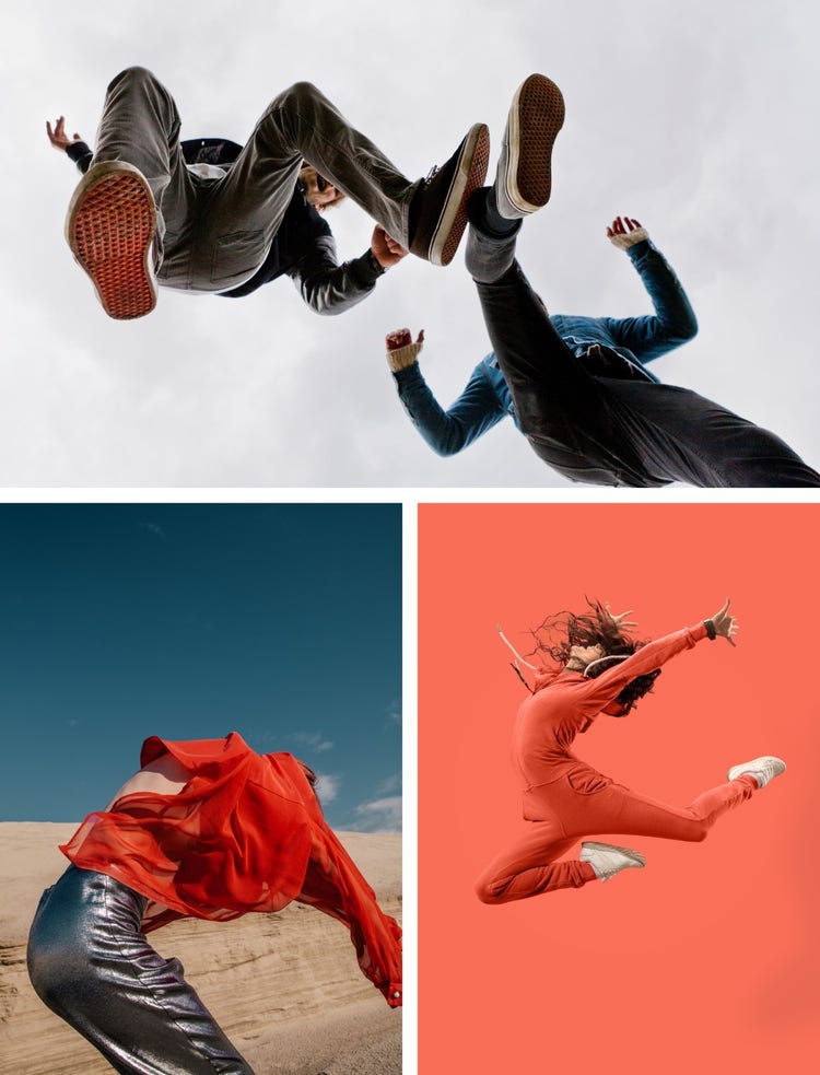 Collage of 3 people in the middle of movement.