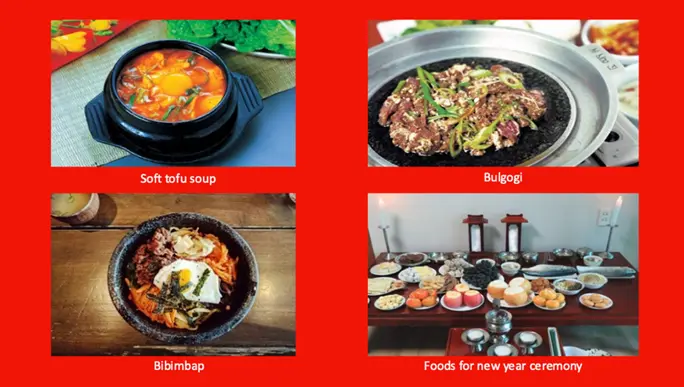 Photographs of traditional Lunar New Year food.