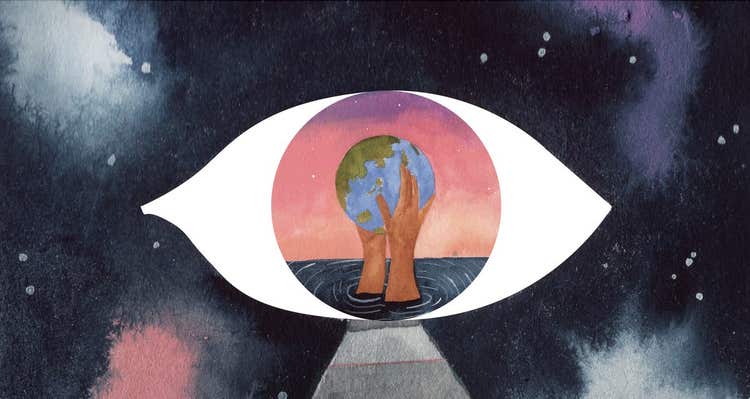 Illustration of hands holding the earth.