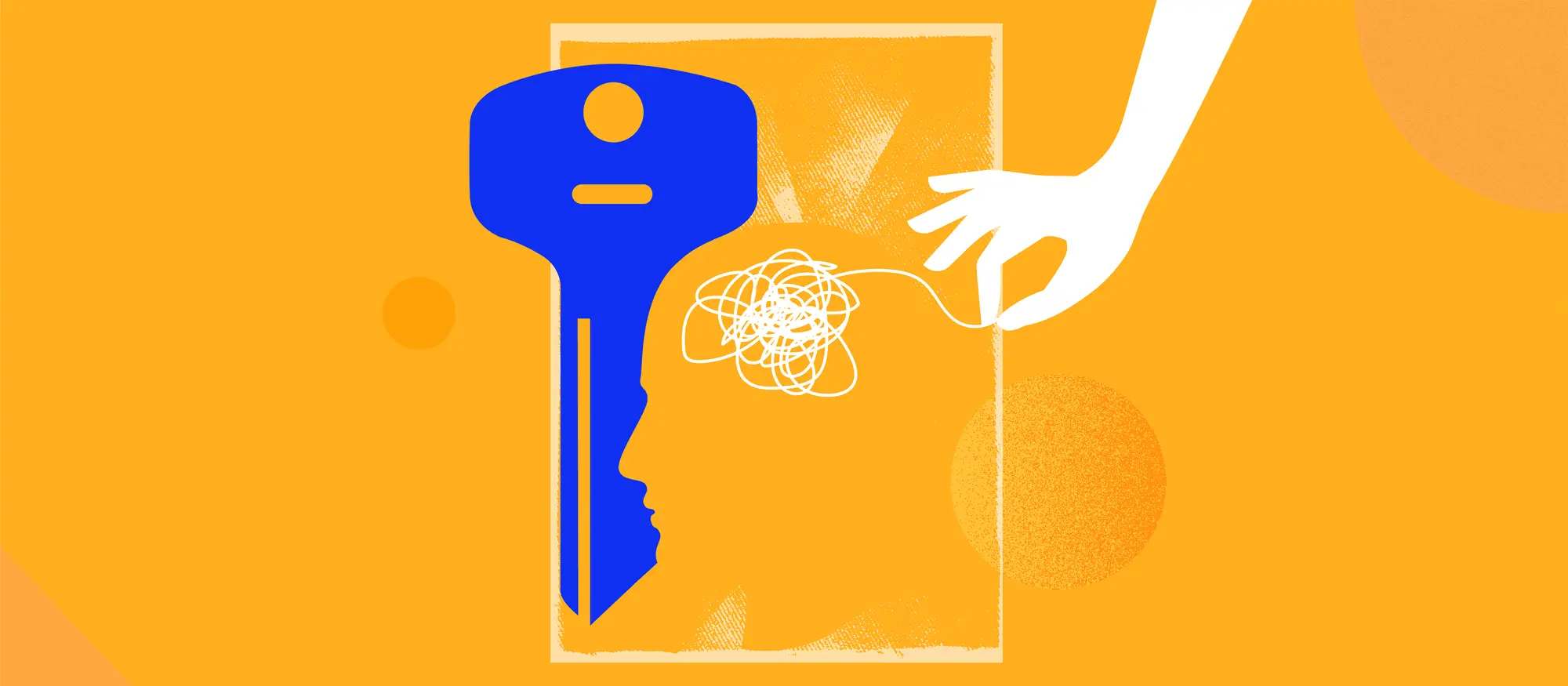 Illustration of a blue key on a yellow background. 