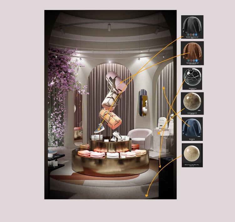 Screenshot of a concept store designed with Adobe Substance 3D.