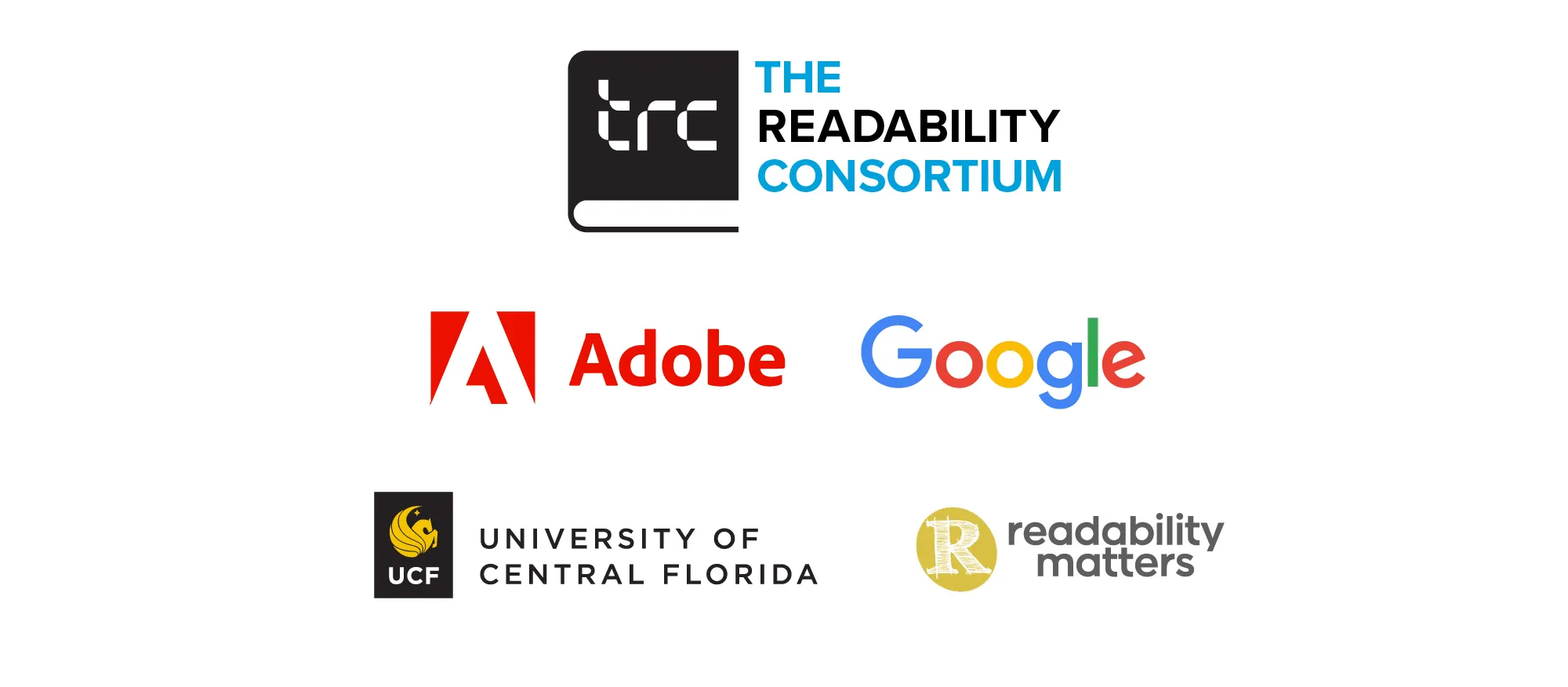 Logos from The Readability Consortium, Adobe, Google, UCF and Readability Matters. 
