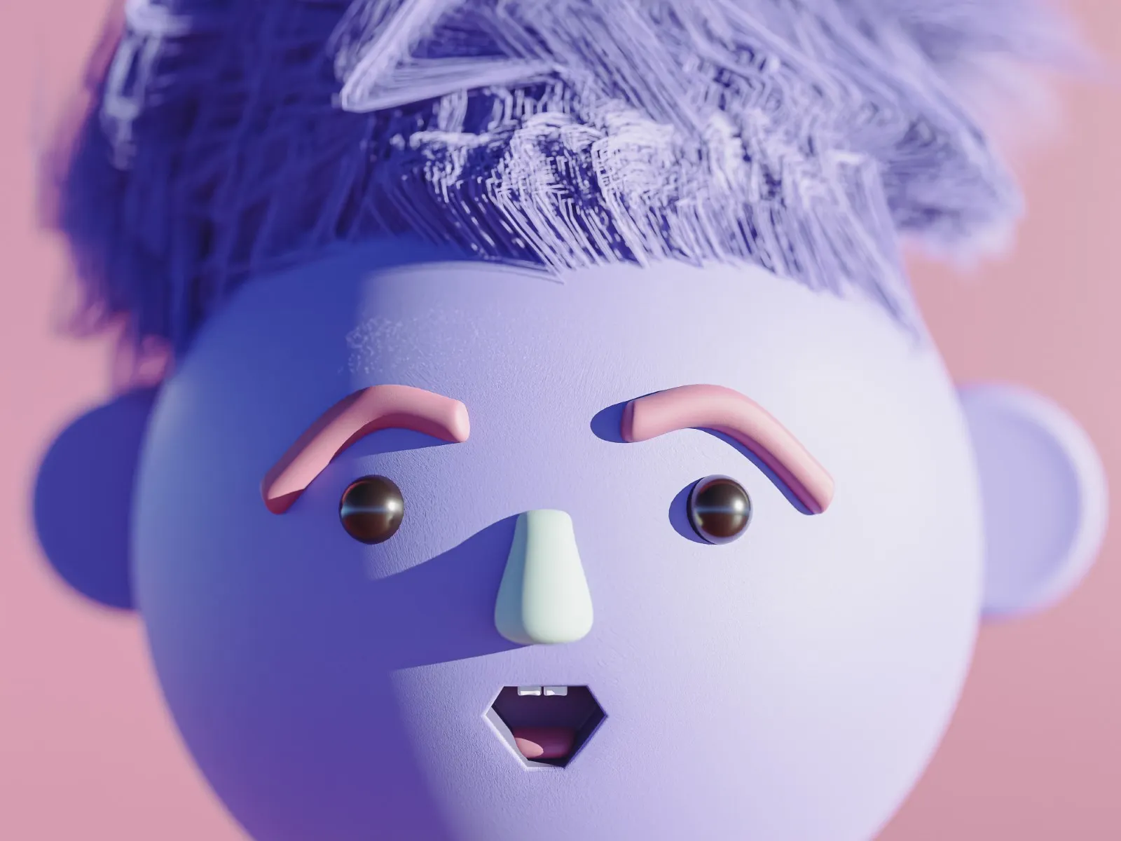 3d render of funny cute cartoon character with funny hair style. 