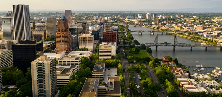 Photograph of the area surrounding Portland State University.