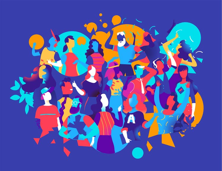 Colorful illustration of a group of people. 