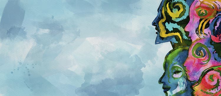 Watercolor abstract faces. Diversity concept banner.