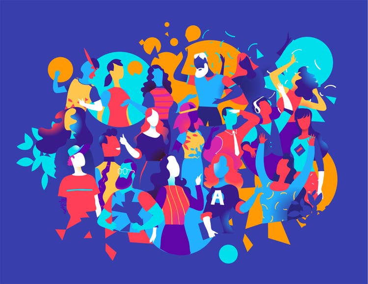 Colorful illustration of a group of people.