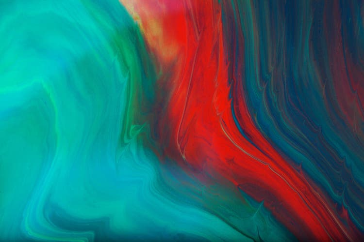 marble picture: in blue, green and red.