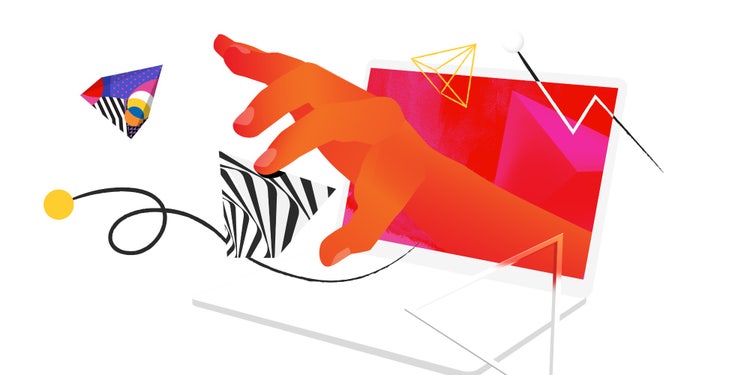 Creative illustration of a hand reaching for a black and white