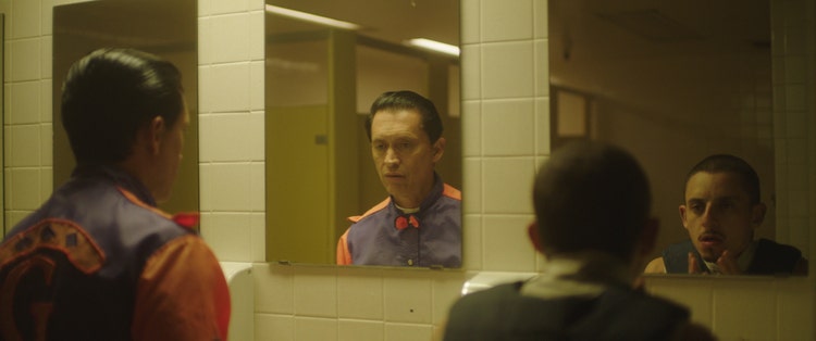 Clifton Collins Jr. as Jackson Silva and Moises Arias as Gabriel Boullait in “Jockey”.