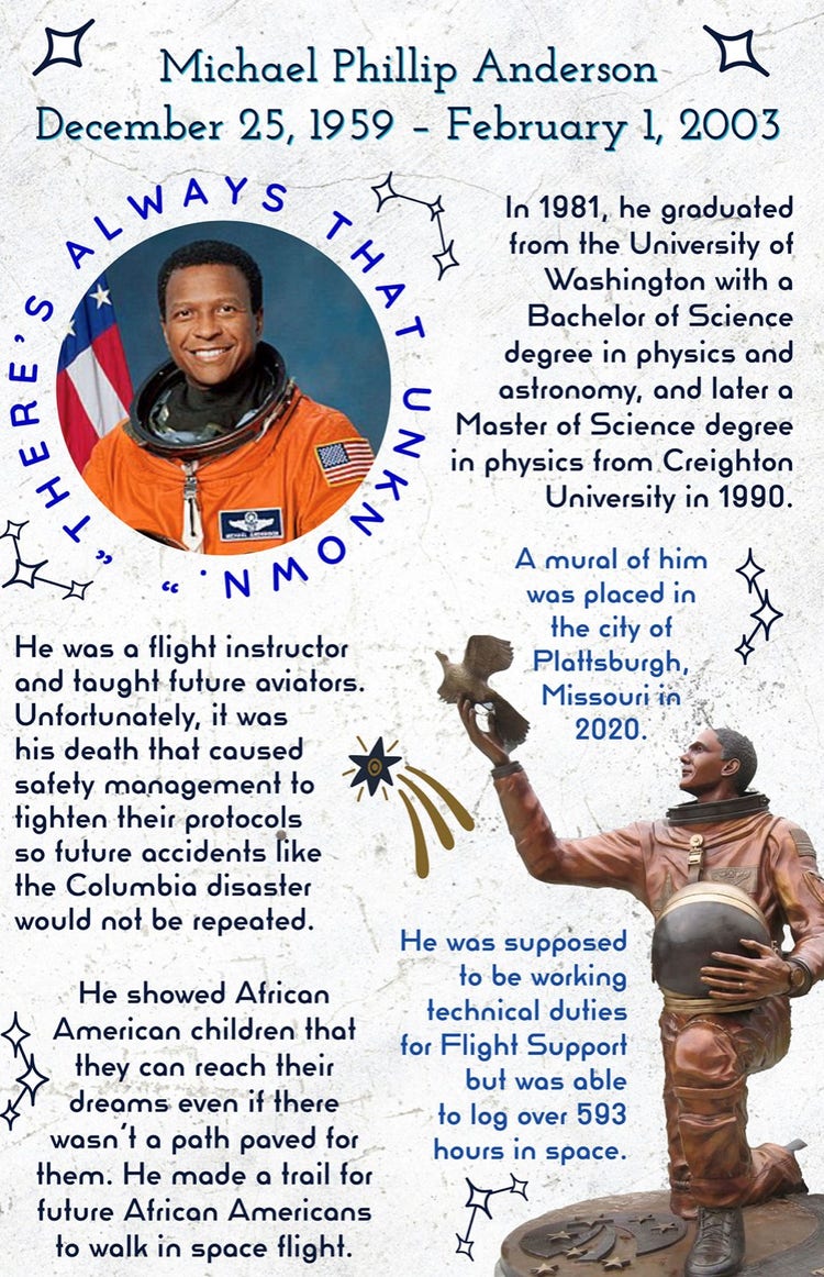Black history month project about Michael Philip Anderson .
