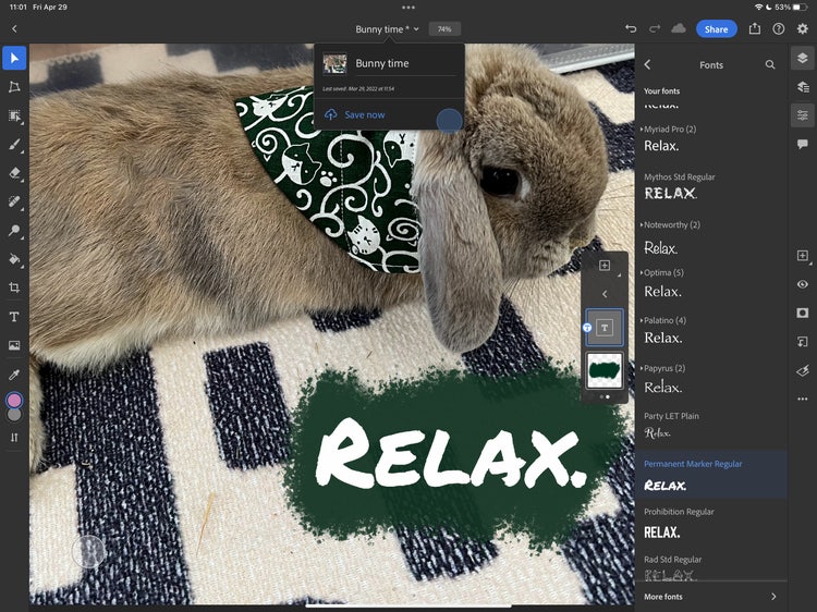 Image using Font browser on Photoshop for iPad.