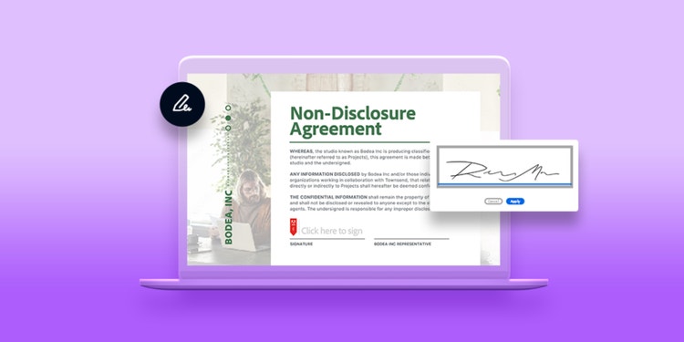 Illustration with laptop open to Non-Disclosure Agreement.