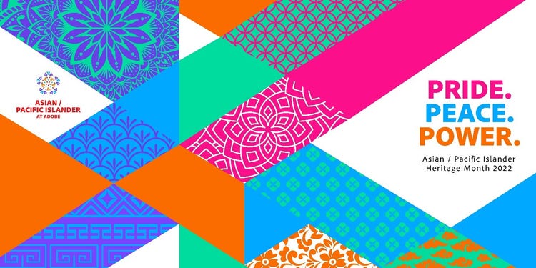 Asian Pacific Islander Heritage Month illustration and graphic banner. Celebrating pride, peace and power.
