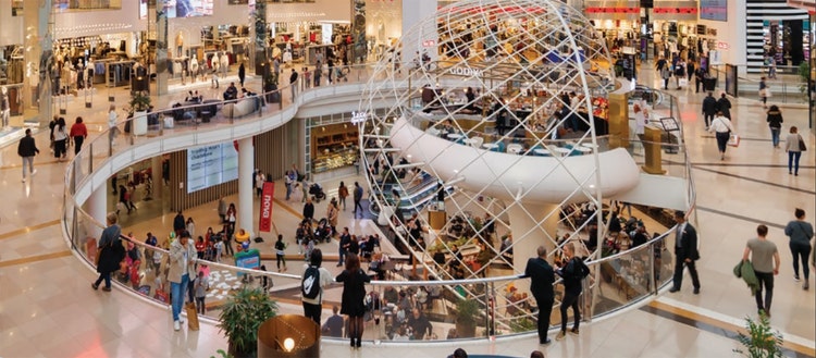 People shopping in mall.