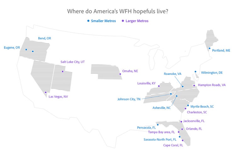 Map of where America's Work From Home hopefuls live.