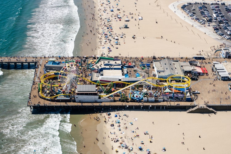 Aerial photography of a boardwalk carnival fair.