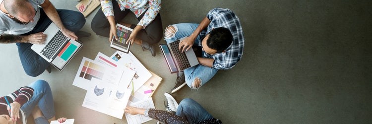 Diverse people brainstorming new ideas.