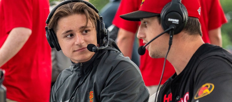 Image of Carlo Jiménez in the announcers booth. 