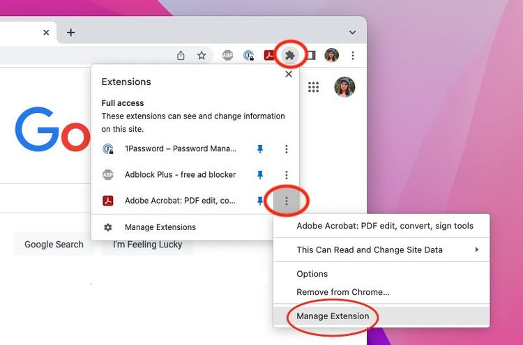Manage your extension from Chrome.