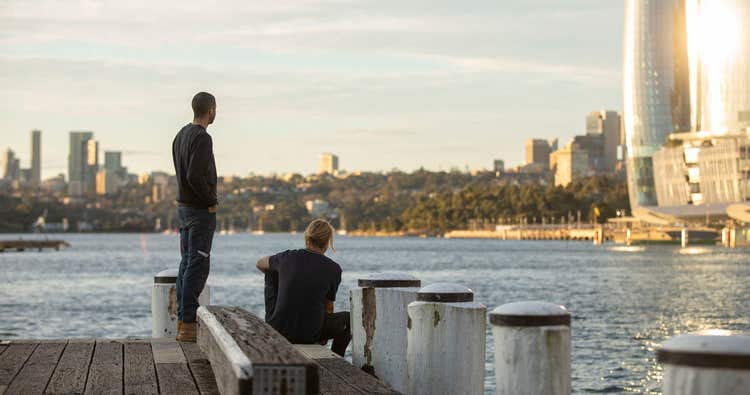 Two Seabin employees at docks of Australian National Maritime Museum