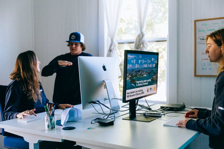 Seabin employees working on computers in Mullumbimby office