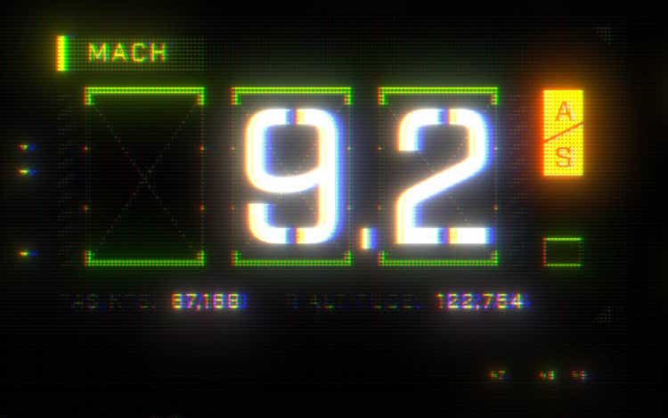 Kosinski shot Hansen’s “Mach 10” counter designs in a pixelated macro-style and cut to them repeatedly to elevate the suspense of reaching the target speed.