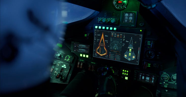 Jayse Hansen designed numerous cockpit screens for Tom Cruise’s experimental future fighter-jet, Darkstar, in Top Gun: Maverick.